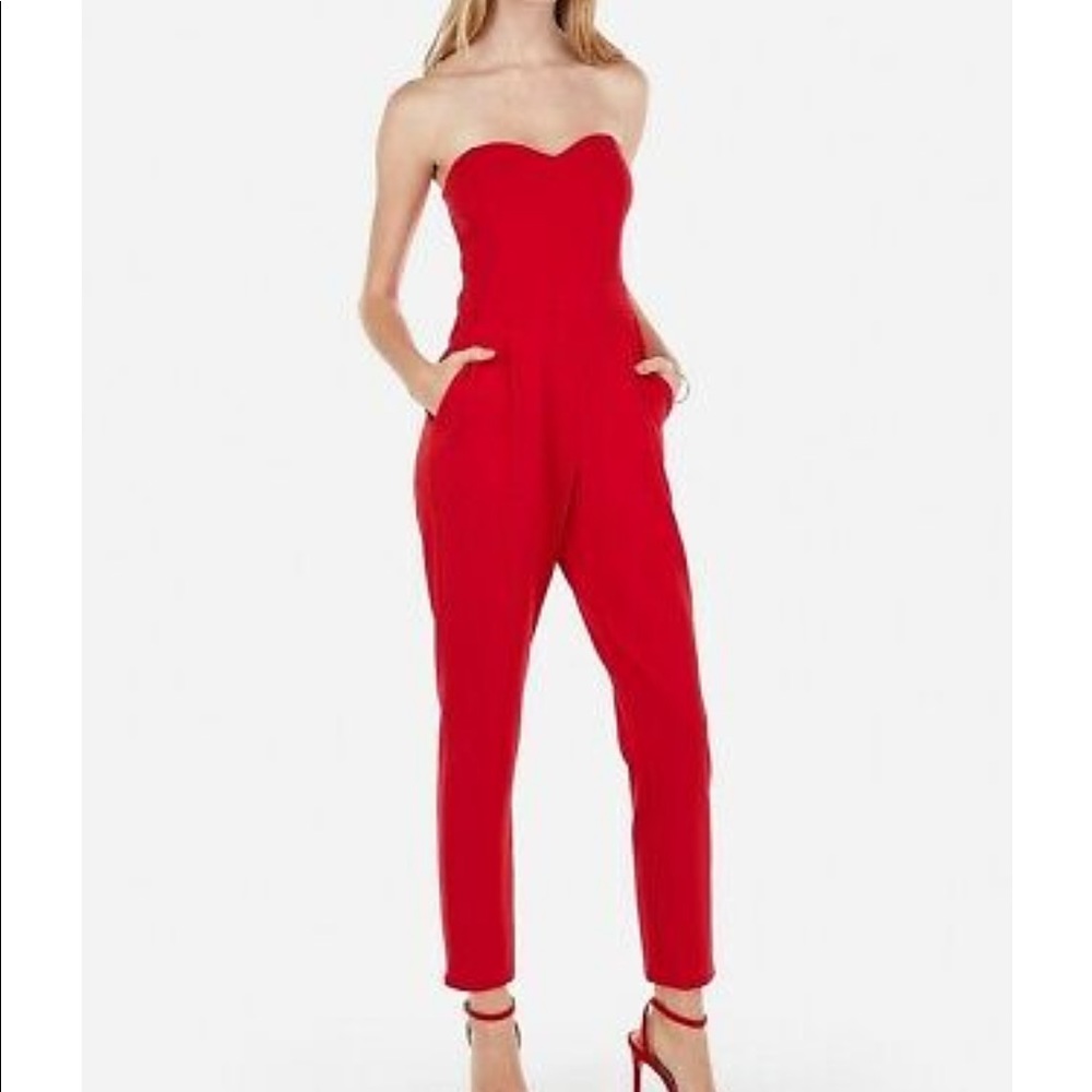 Express Red Sweetheart Neckline Strapless Jumpsuit